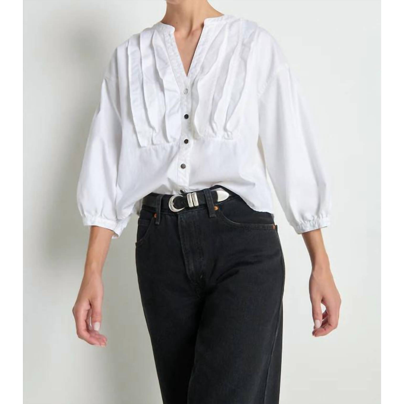 New Nation Ltd Amelia Ruffle Shirt In Porcelain
